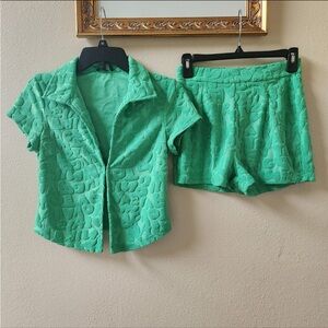 White Fox Must Have Terry Shorts and top in green